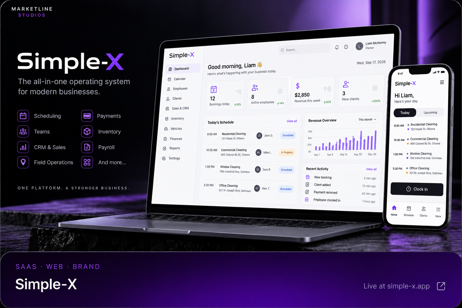 Simple-X — SaaS · Web + Brand project by Marketline Studios